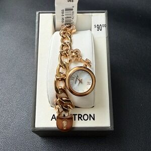 MSRP $90 Armitron 75/5620RG Rose Gold Key & Lock Charm Ladies Watch New Battery